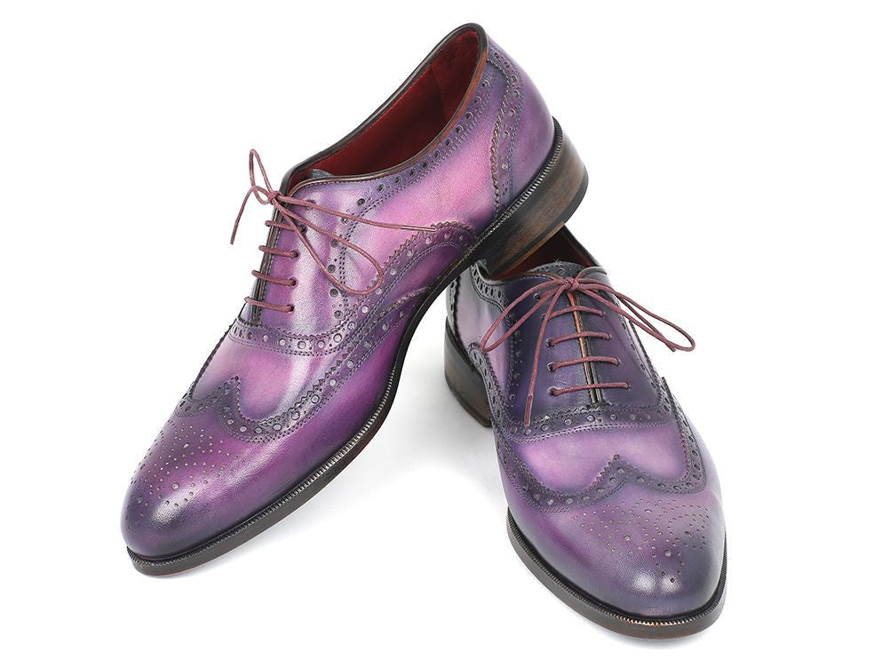 Paul Parkman Wingtip Oxfords Purple &amp; Navy Handpainted Calfskin (ID