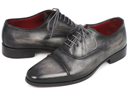 Paul Parkman Captoe Oxfords Gray &amp; Black Hand Painted Shoes (ID