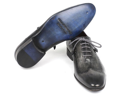 Paul Parkman Wintip Oxfords Gray &amp; Black Handpainted Calfskin (ID
