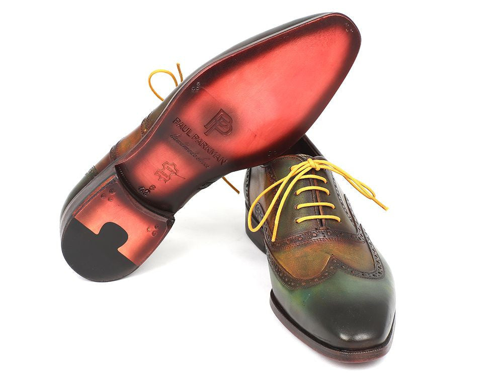 Paul Parkman Wintip Oxfords Green Handpainted Calfskin (ID