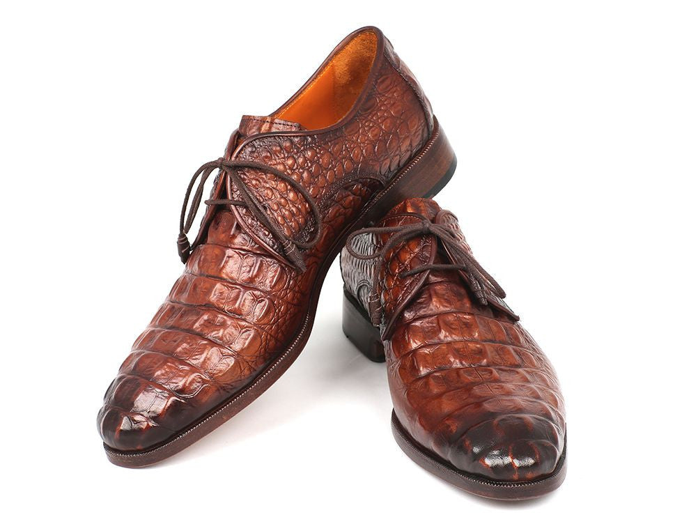 Paul Parkman Light Brown Crocodile Embossed Calfskin Derby Shoes (ID