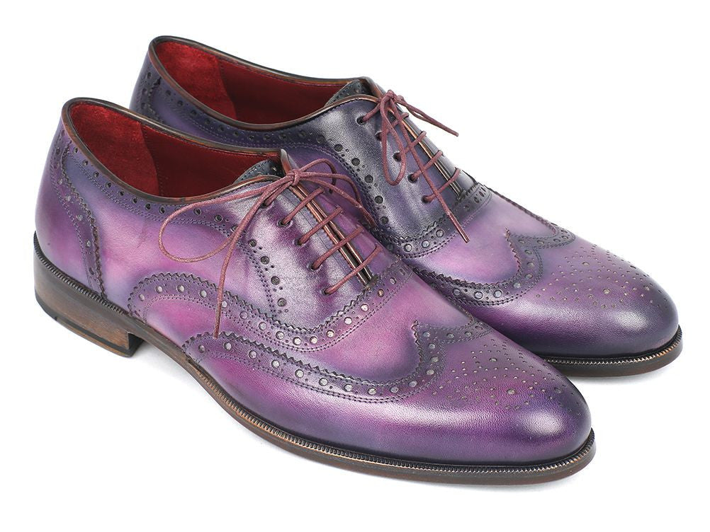 Paul Parkman Wingtip Oxfords Purple &amp; Navy Handpainted Calfskin (ID