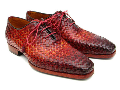 Paul Parkman Bordeaux &amp; Tobacco Woven Leather Oxfords (ID