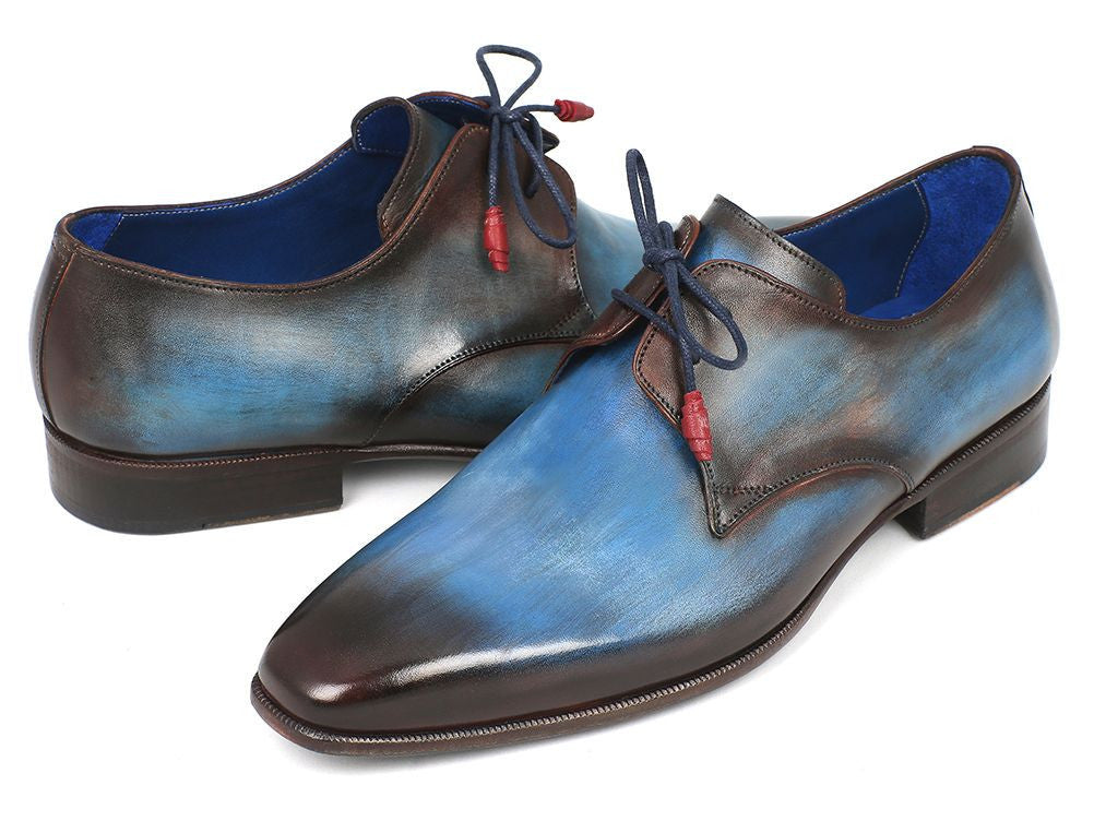 Paul Parkman Blue &amp; Brown Hand-Painted Derby Shoes (ID