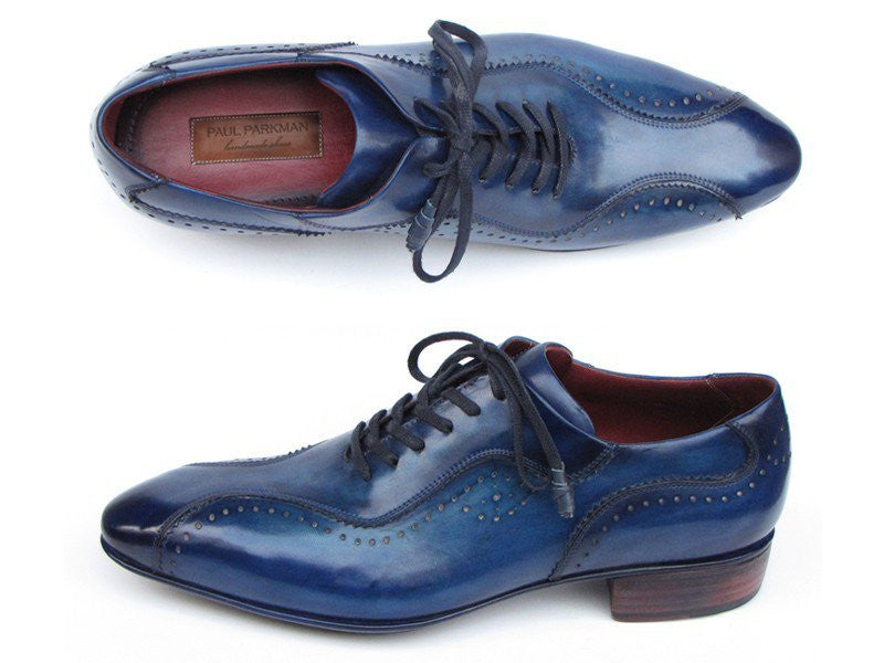 Paul Parkman Handmade Lace-Up Casual Shoes For Men Blue (ID