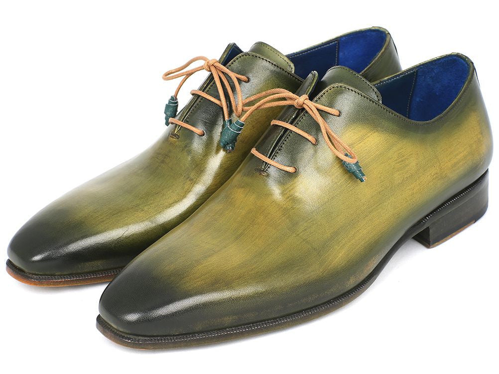 Paul Parkman Plain Toe Wholecut Oxfords Green Hanpainted Leather (ID