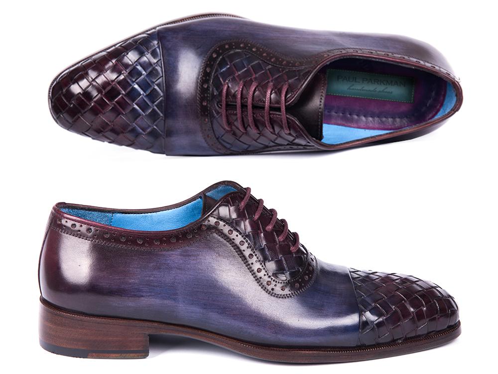 Paul Parkman Woven Leather Captoe Oxfords Navy &amp; Purple (ID