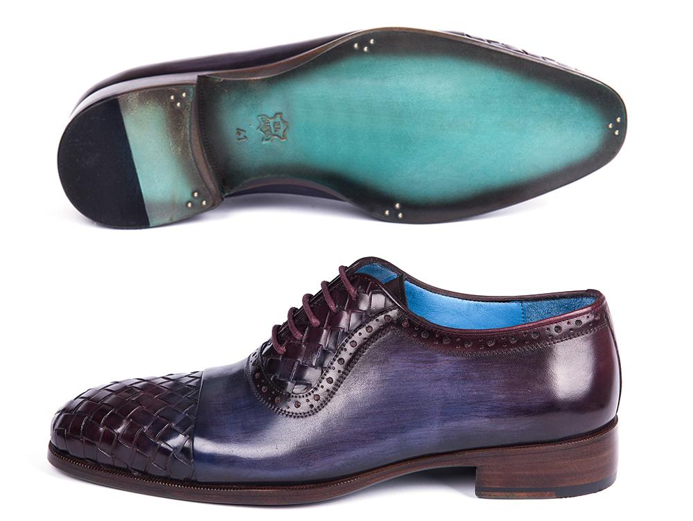 Paul Parkman Woven Leather Captoe Oxfords Navy &amp; Purple (ID