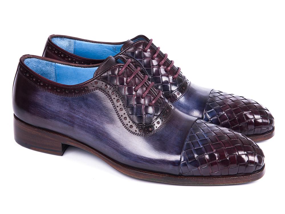 Paul Parkman Woven Leather Captoe Oxfords Navy &amp; Purple (ID