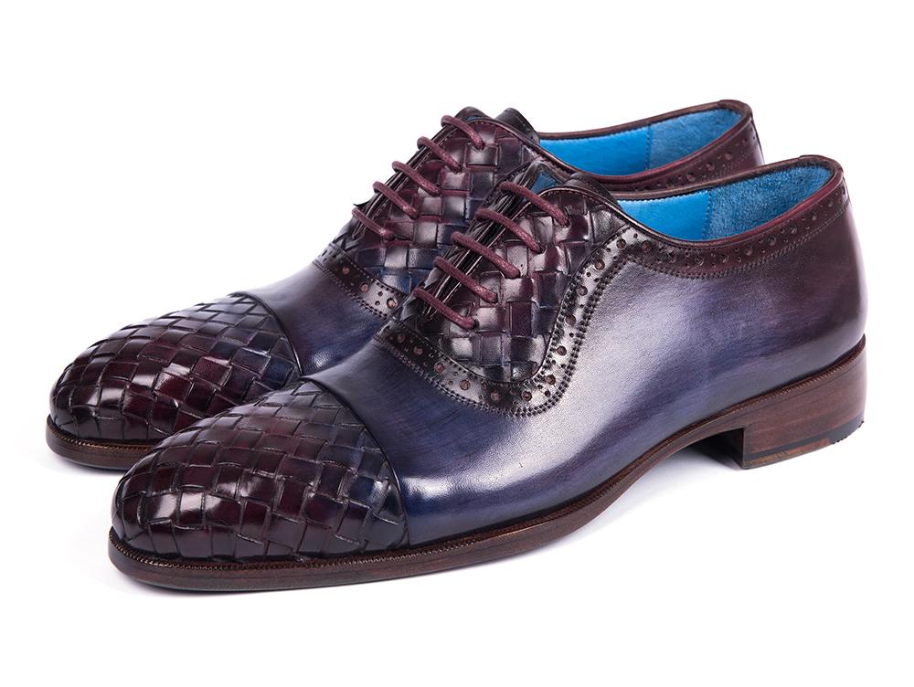 Paul Parkman Woven Leather Captoe Oxfords Navy &amp; Purple (ID