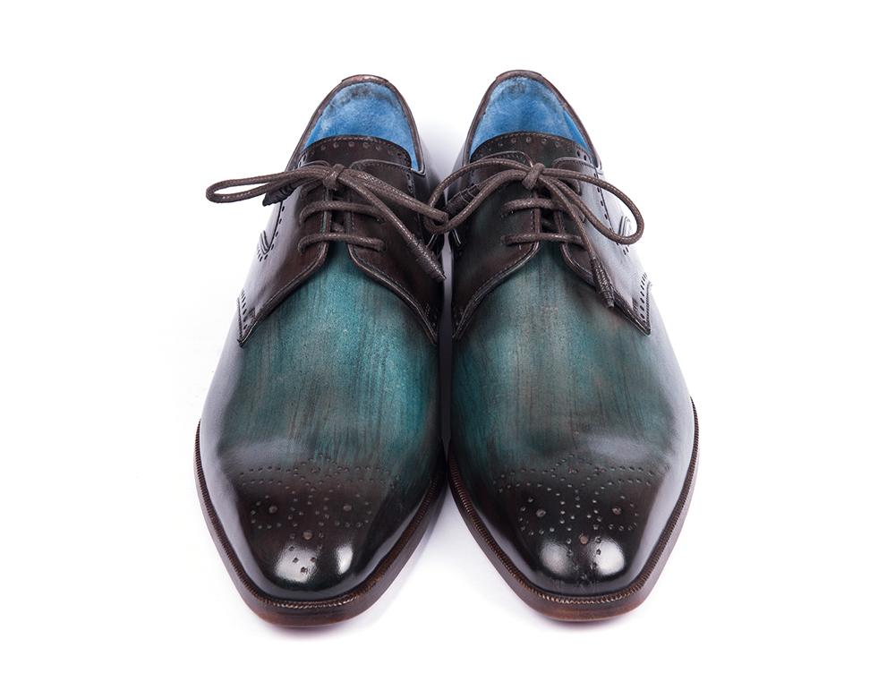 Paul Parkman Turquoise &amp; Brown Medallion Toe Derby Shoes (ID