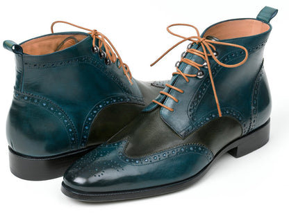 Paul Parkman Wingtip Ankle Boots Dual Tone Green &amp; Blue (ID