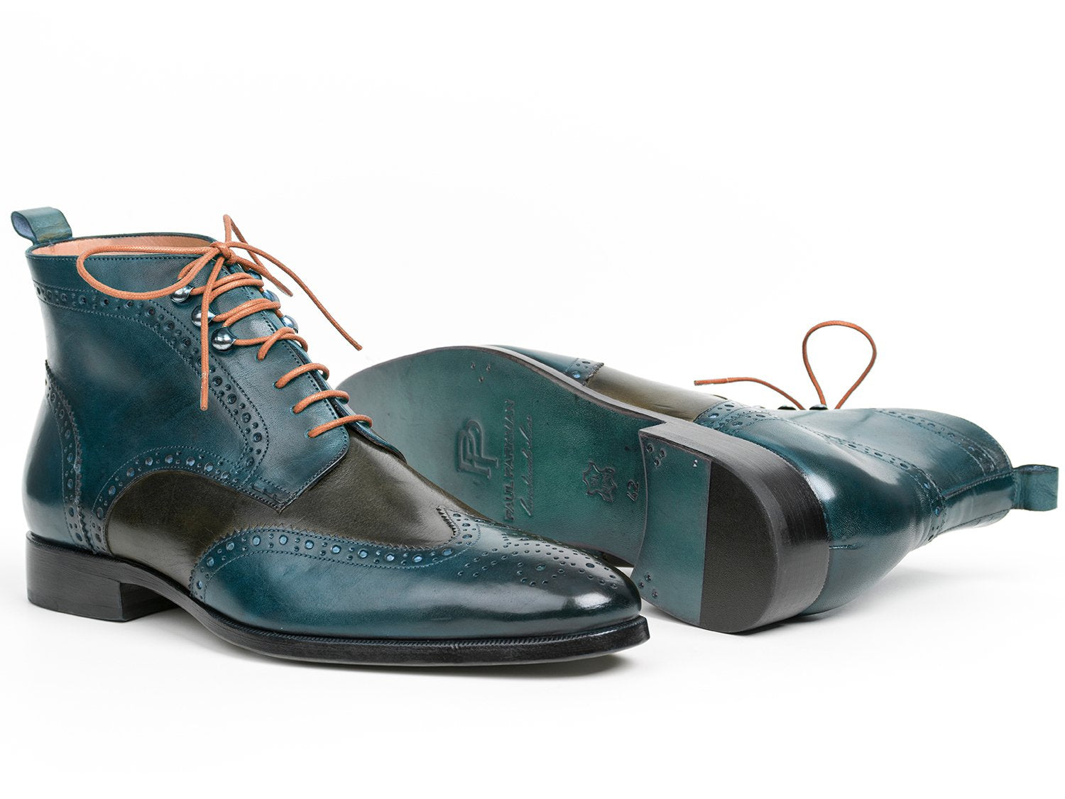 Paul Parkman Wingtip Ankle Boots Dual Tone Green &amp; Blue (ID