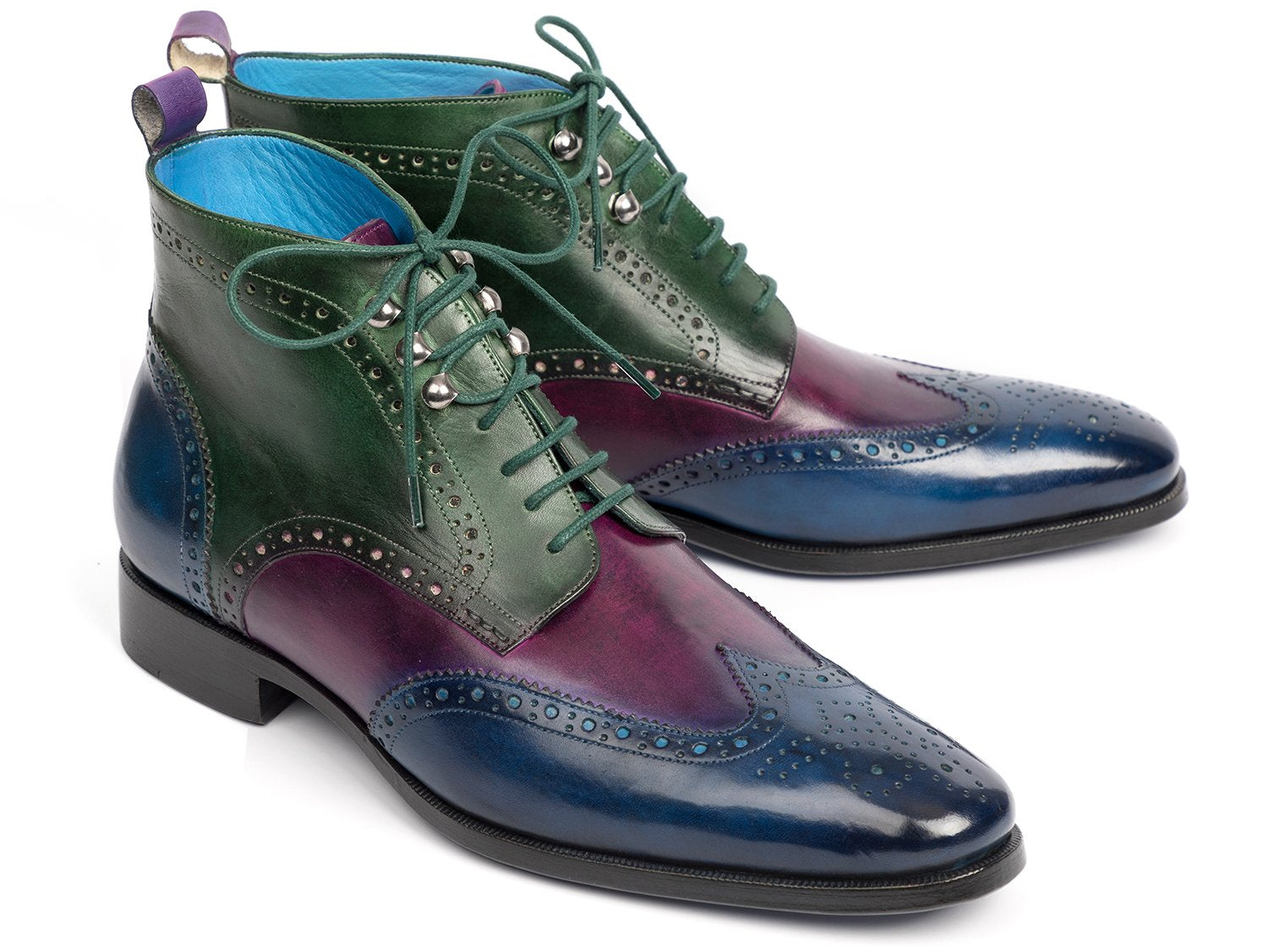 Paul Parkman Wingtip Ankle Boots Three Tone Blue Purple Green (ID