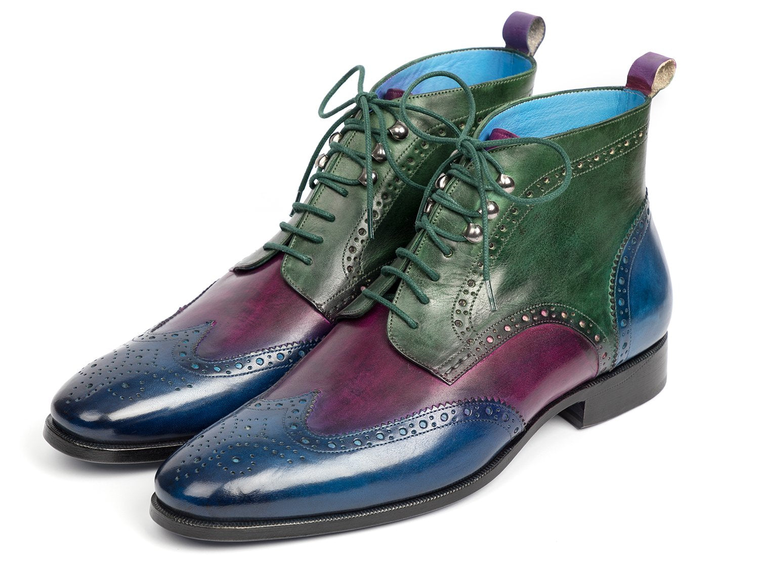 Paul Parkman Wingtip Ankle Boots Three Tone Blue Purple Green (ID