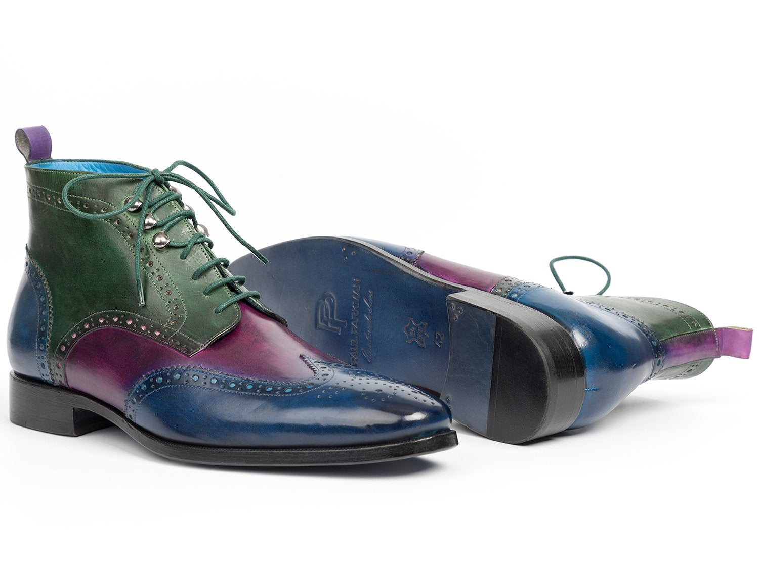 Paul Parkman Wingtip Ankle Boots Three Tone Blue Purple Green (ID