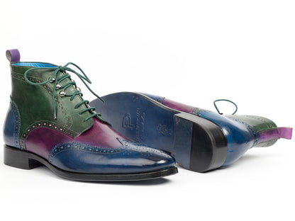 Paul Parkman Wingtip Ankle Boots Three Tone Blue Purple Green (ID