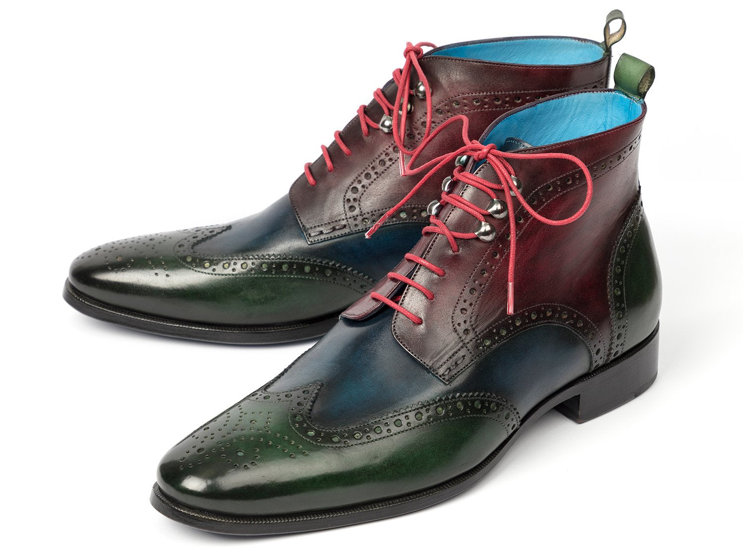 Paul Parkman Wingtip Ankle Boots Three Tone Green Blue Bordeaux (ID