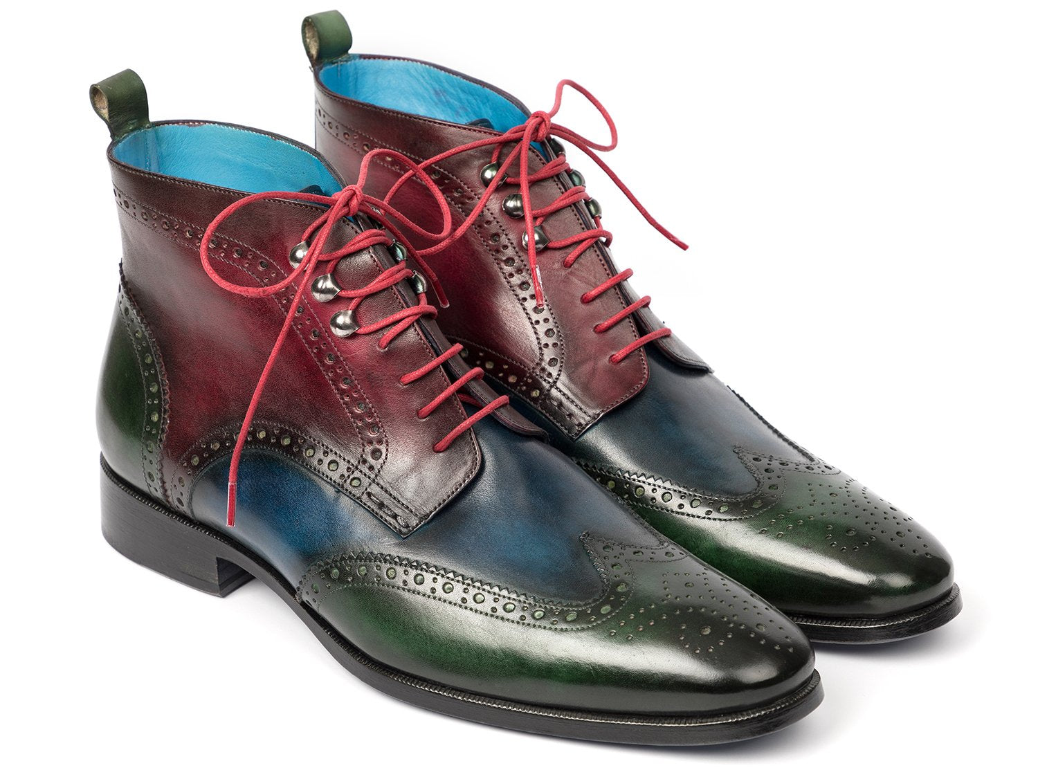 Paul Parkman Wingtip Ankle Boots Three Tone Green Blue Bordeaux (ID