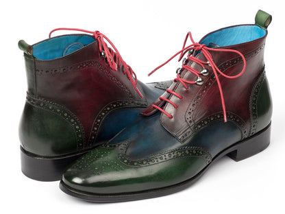 Paul Parkman Wingtip Ankle Boots Three Tone Green Blue Bordeaux (ID