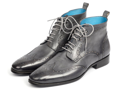 Paul Parkman Wingtip Ankle Boots Gray Hand-Painted (ID