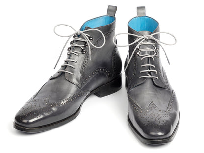 Paul Parkman Wingtip Ankle Boots Gray Hand-Painted (ID