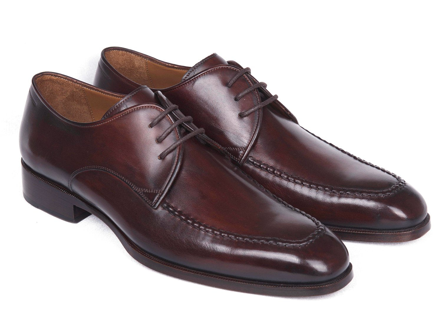 Paul Parkman Brown &amp; Bordeaux Leather Apron Derby Shoes (ID