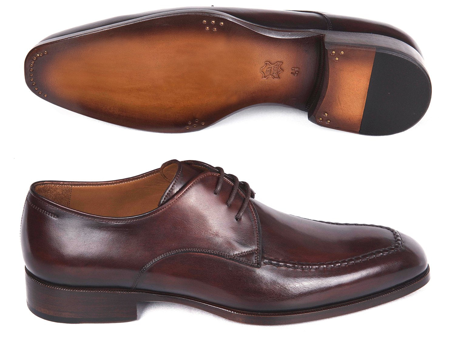 Paul Parkman Brown &amp; Bordeaux Leather Apron Derby Shoes (ID