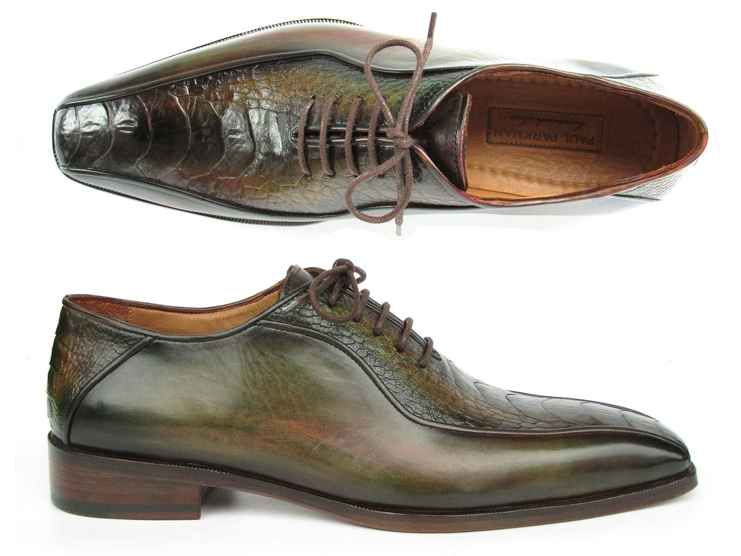 Paul Parkman Green Genuine Ostrich Leg Bicycle Toe Oxfords (ID