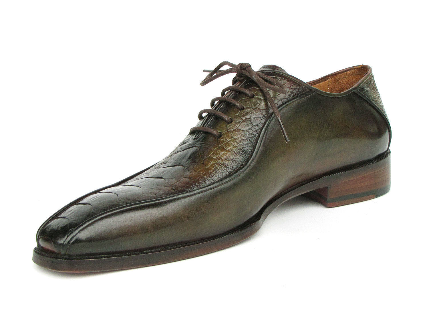 Paul Parkman Green Genuine Ostrich Leg Bicycle Toe Oxfords (ID