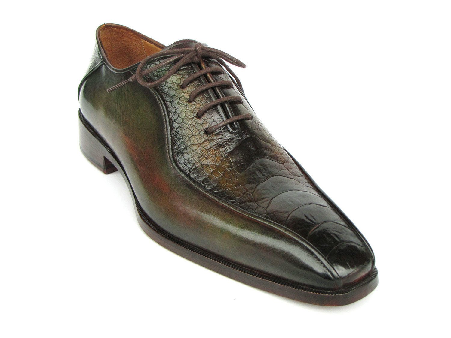 Paul Parkman Green Genuine Ostrich Leg Bicycle Toe Oxfords (ID