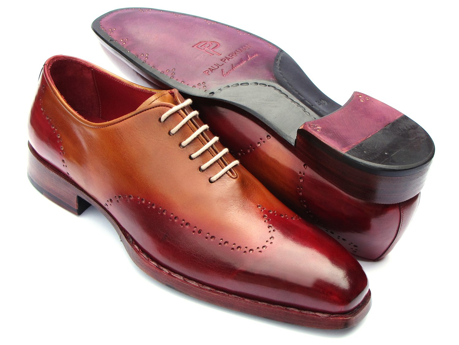 Paul Parkman Goodyear Welted Wingtip Oxfords Bordeaux &amp; Camel (ID