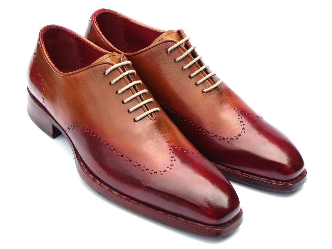 Paul Parkman Goodyear Welted Wingtip Oxfords Bordeaux &amp; Camel (ID