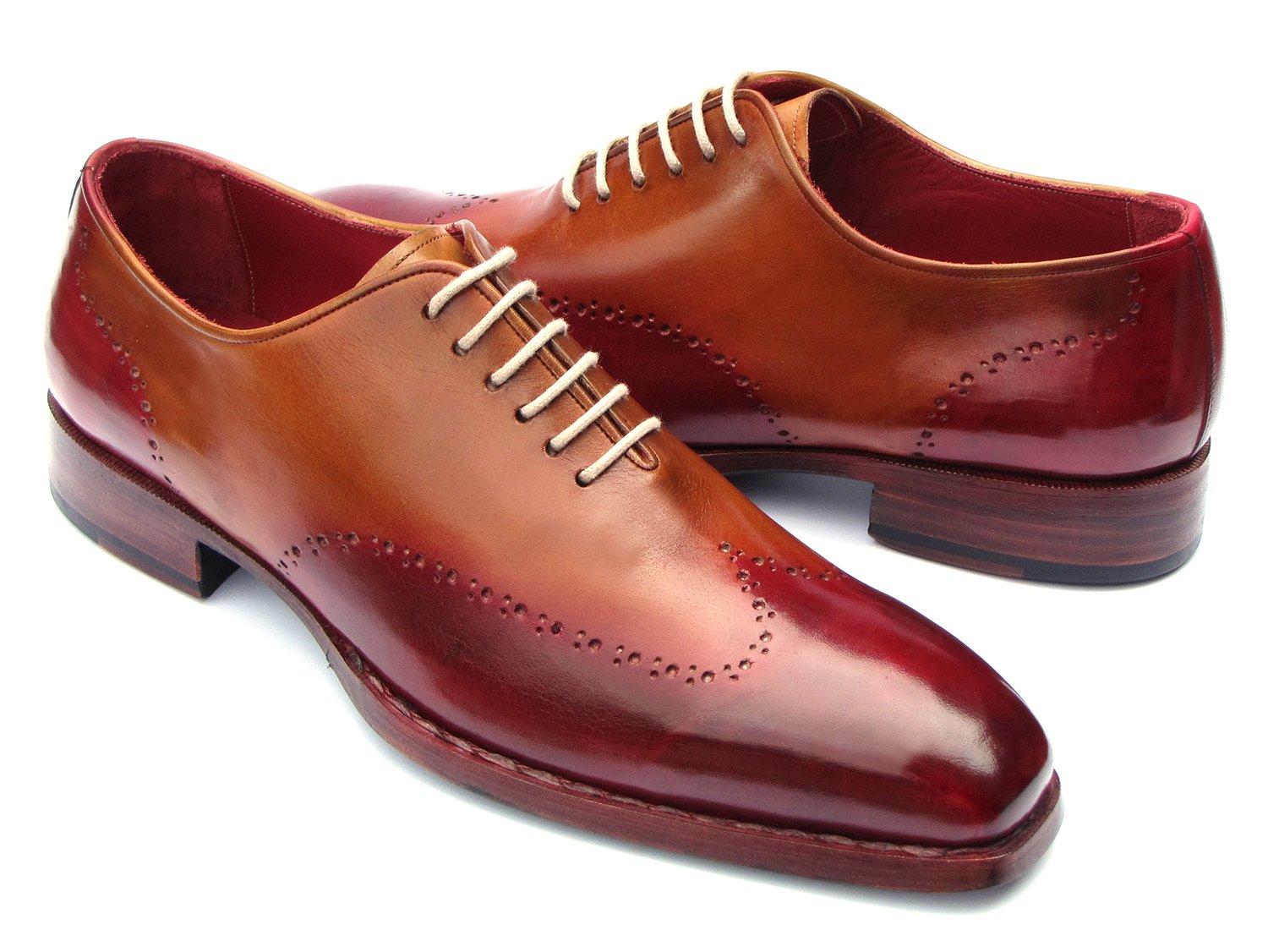 Paul Parkman Goodyear Welted Wingtip Oxfords Bordeaux &amp; Camel (ID