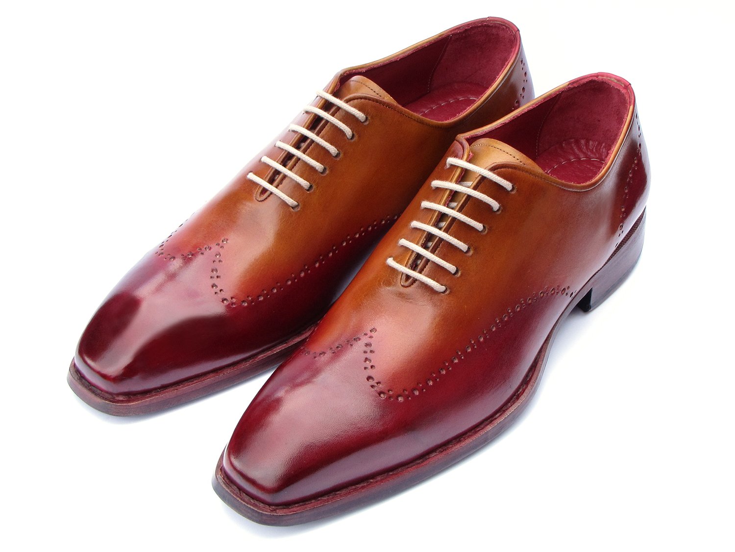 Paul Parkman Goodyear Welted Wingtip Oxfords Bordeaux &amp; Camel (ID