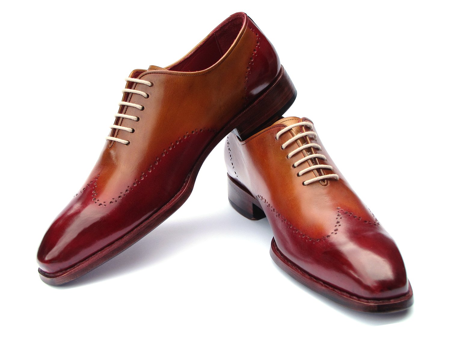 Paul Parkman Goodyear Welted Wingtip Oxfords Bordeaux &amp; Camel (ID