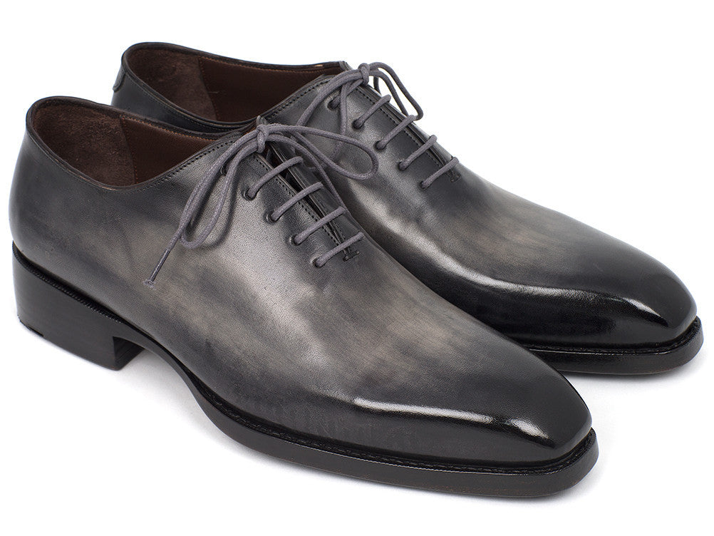 Paul Parkman Goodyear Welted Wholecut Oxfords Gray Black Hand-Painted (ID