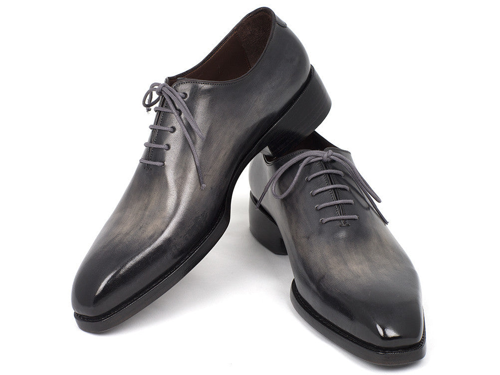 Paul Parkman Goodyear Welted Wholecut Oxfords Gray Black Hand-Painted (ID