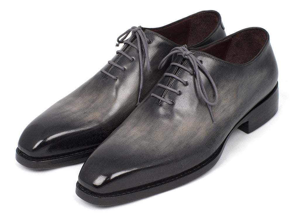 Paul Parkman Goodyear Welted Wholecut Oxfords Gray Black Hand-Painted (ID