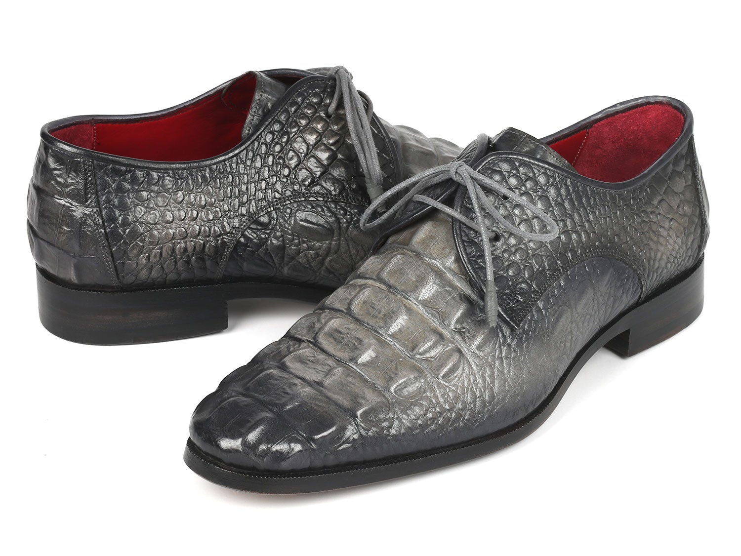 Paul Parkman Gray Crocodile Embossed Calfskin Derby Shoes (ID