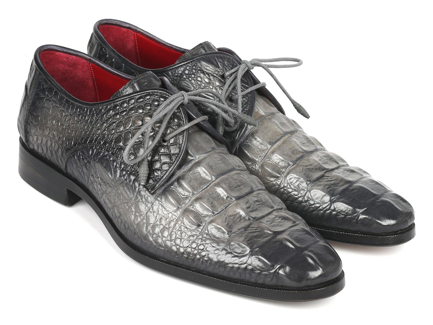 Paul Parkman Gray Crocodile Embossed Calfskin Derby Shoes (ID