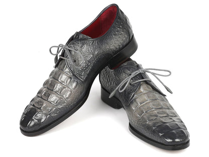 Paul Parkman Gray Crocodile Embossed Calfskin Derby Shoes (ID