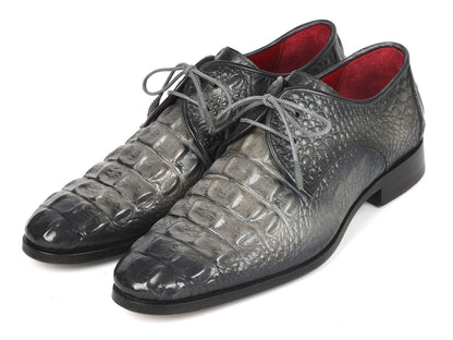 Paul Parkman Gray Crocodile Embossed Calfskin Derby Shoes (ID