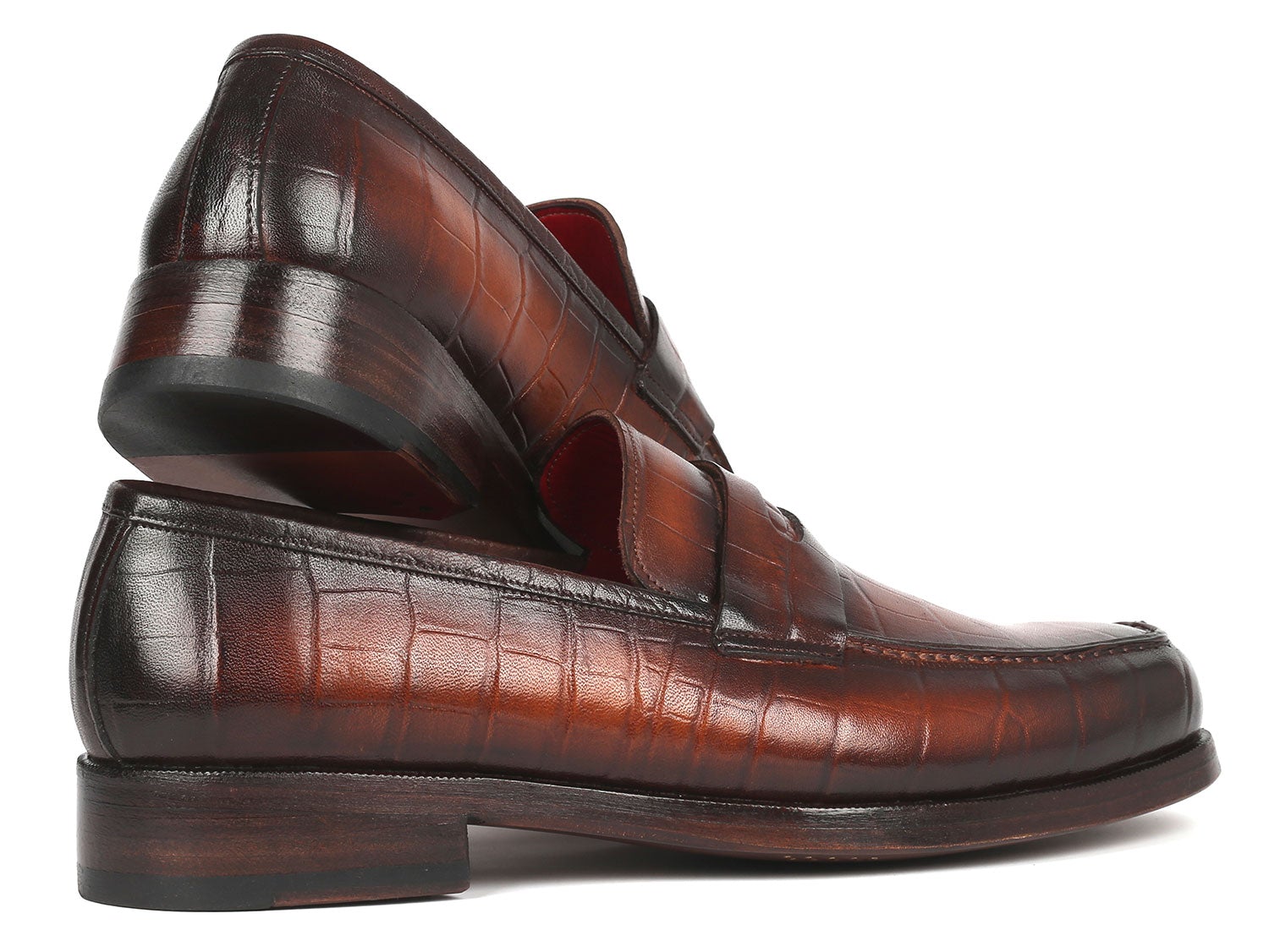 Paul Parkman Brown Crocodile Embossed Calfskin Penny Loafers (ID