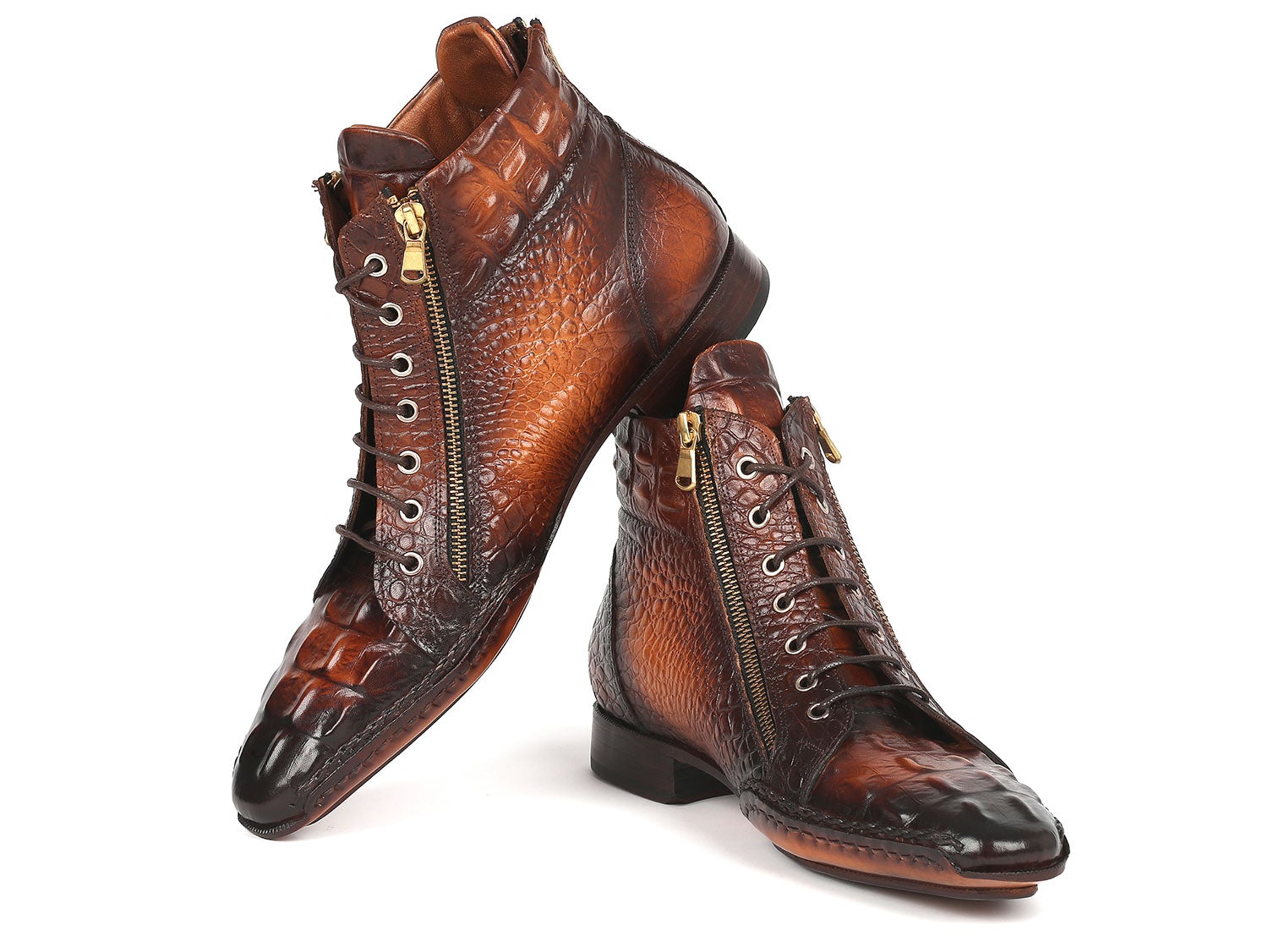 Paul Parkman Crocodile Textured Calfskin Handmade Zipper Boots (ID