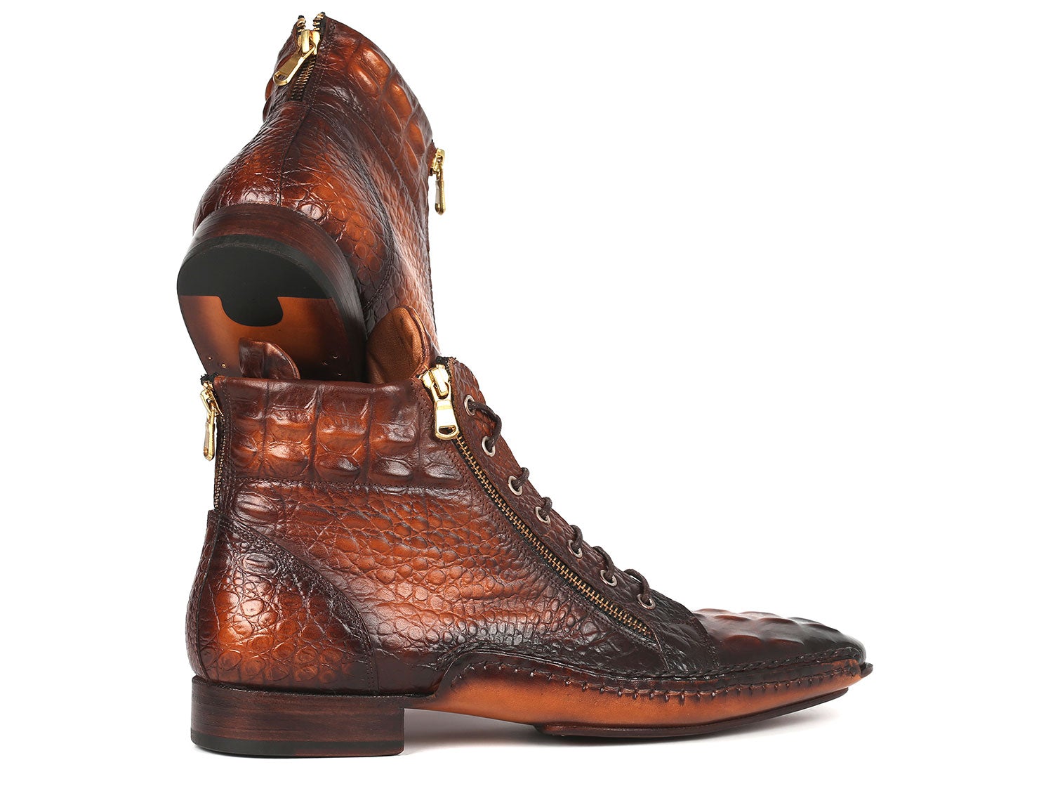 Paul Parkman Crocodile Textured Calfskin Handmade Zipper Boots (ID