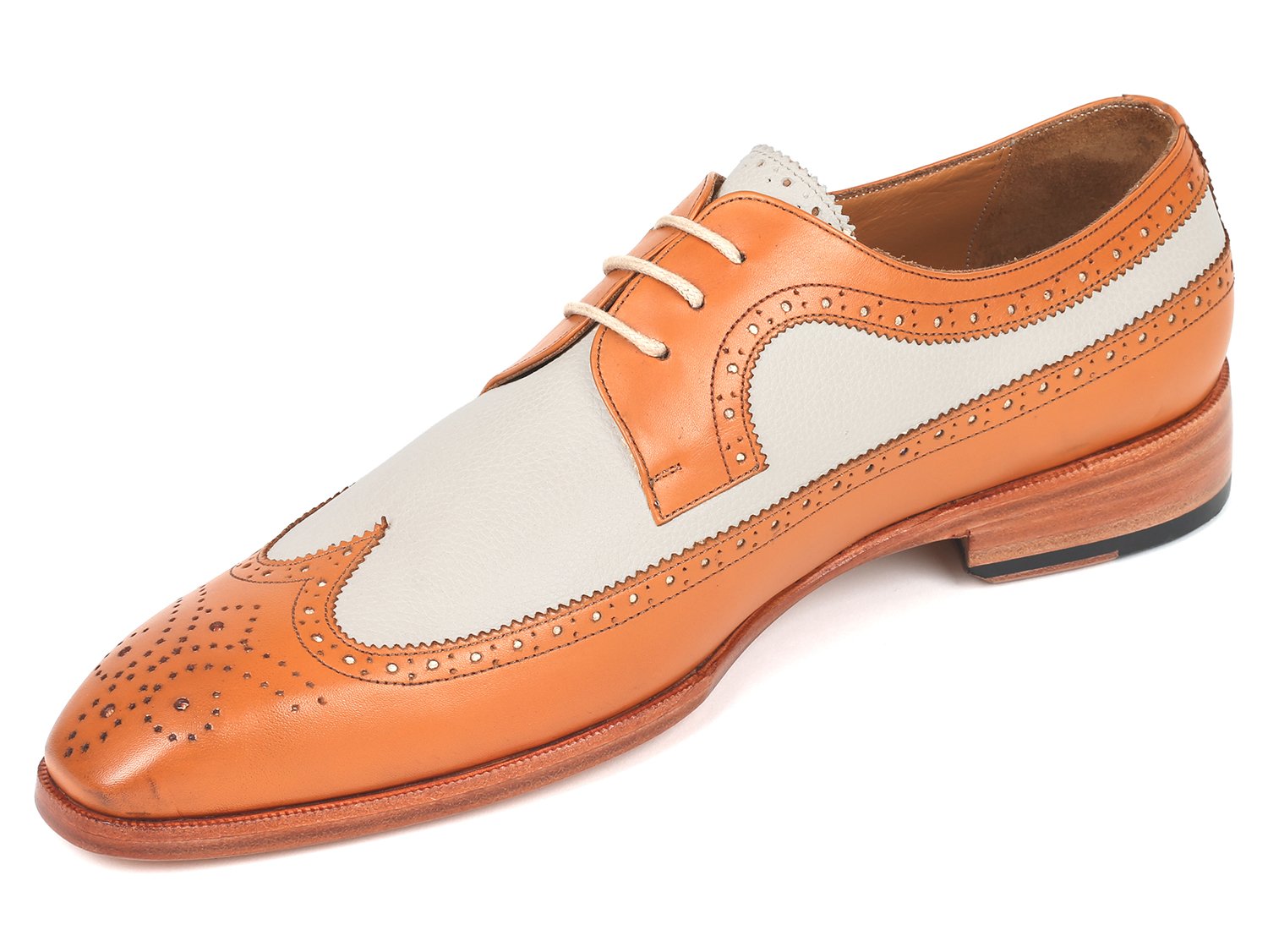 Paul Parkman Dual Tone Wingtip Derby Shoes Cognac &amp; Cream (ID