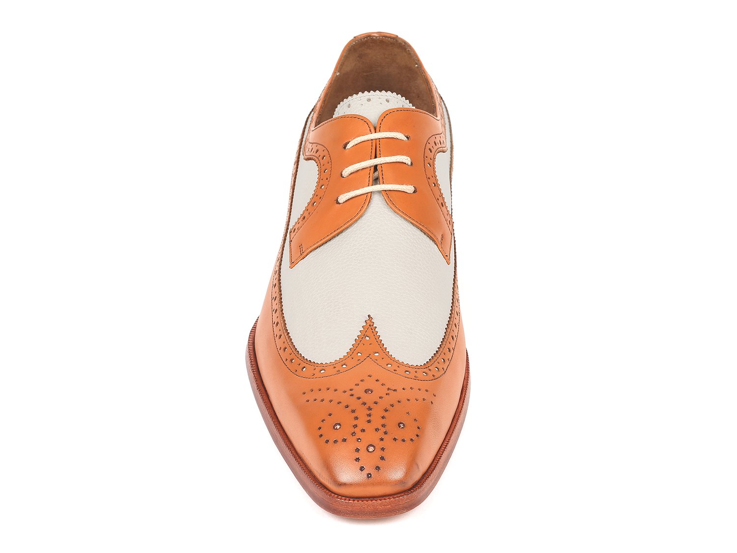 Paul Parkman Dual Tone Wingtip Derby Shoes Cognac &amp; Cream (ID