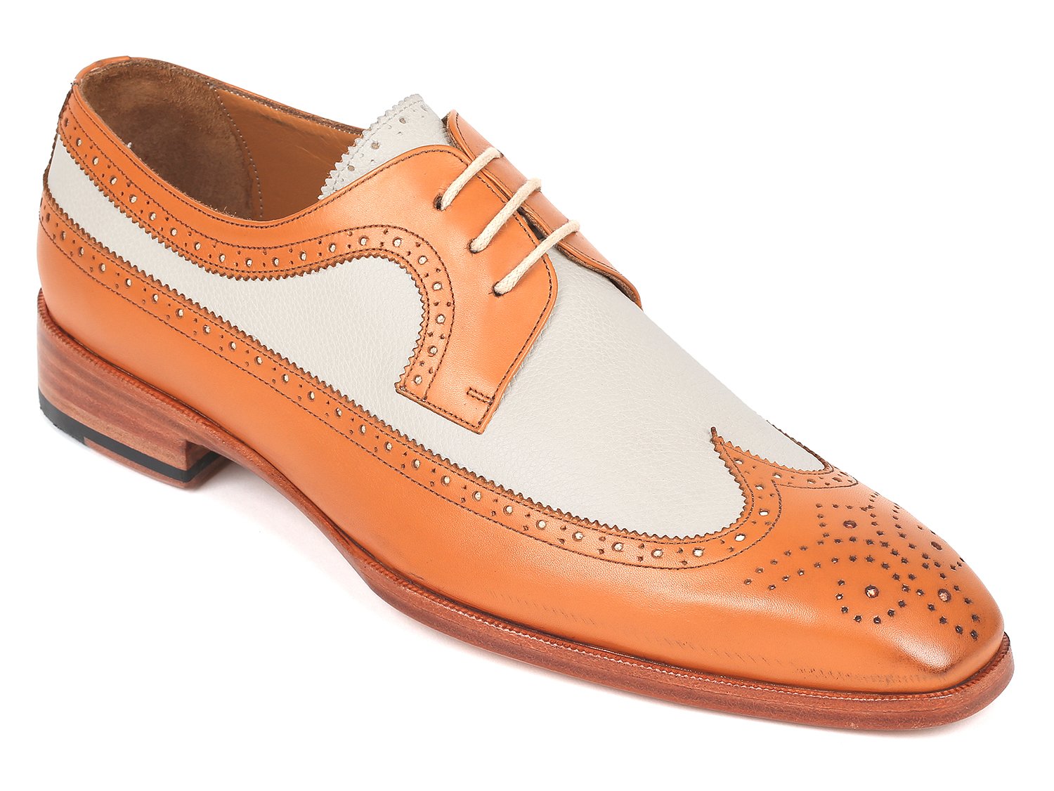 Paul Parkman Dual Tone Wingtip Derby Shoes Cognac &amp; Cream (ID