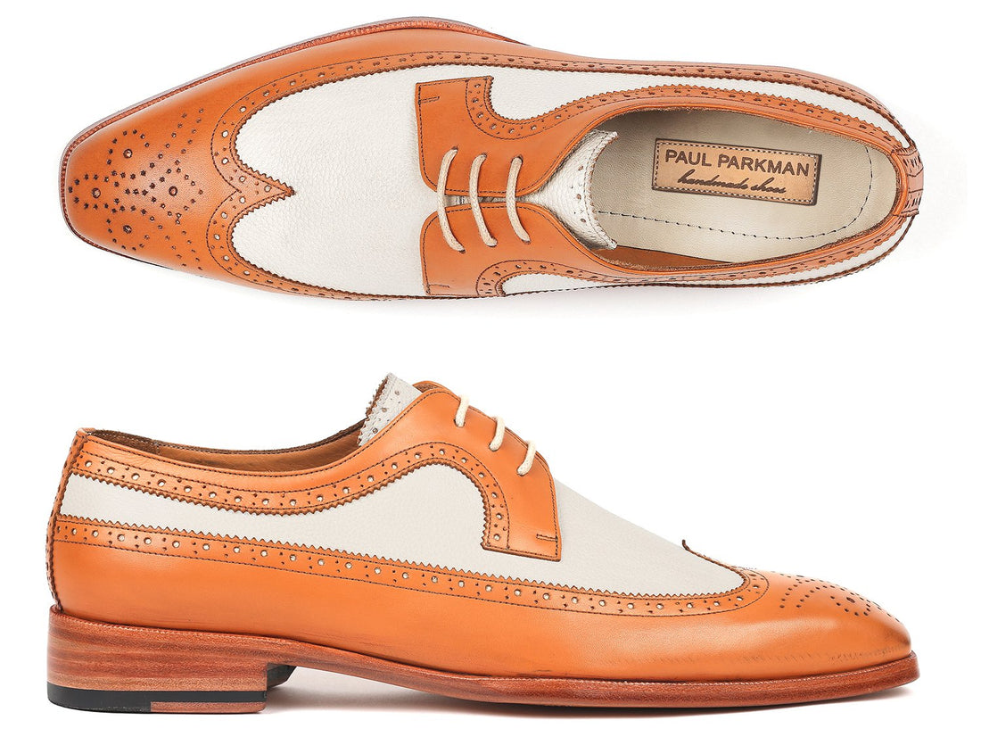 Paul Parkman Dual Tone Wingtip Derby Shoes Cognac &amp; Cream (ID